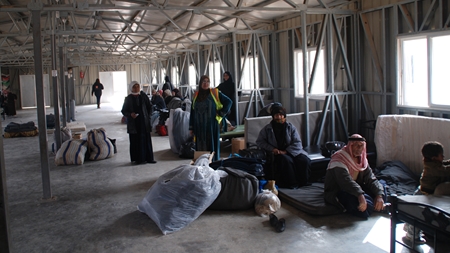 Indkvarting af nye syriske flygtninge, der netop er ankommet fra Syrien til Za'atari-lejren i Jordan. Januar 2014. 