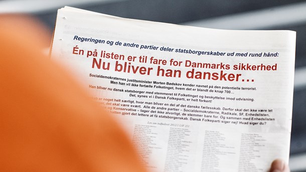 Arkivfoto: I 2013 udgav Dansk Folkeparti en omstridt annonce med en række navne på udlændinge, der søgte om statsborgerskab i Danmark.