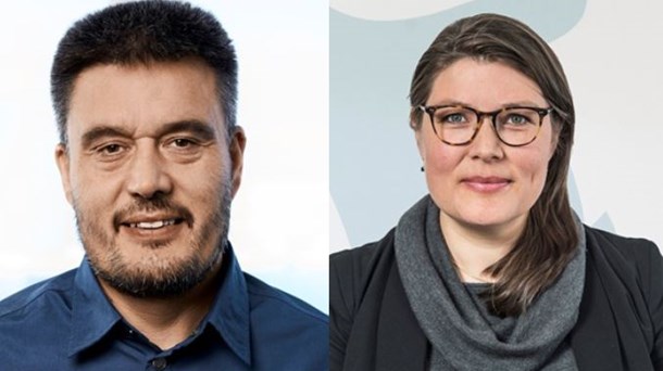 Kim Kielsen (t.v.) og Sara Olsvig (t.h.) dyster om at blive Grønlands næste landsstyreformand.