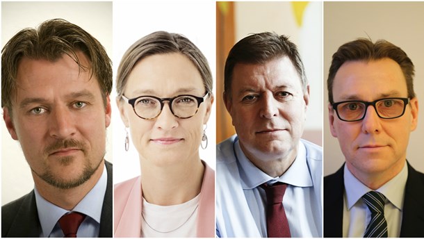 De fire departementschefer er fra venstre: Ulrik Vestergaard Knudsen, Marie Hansen, Michael Dithmer og Jens Strunge Bonde.&nbsp;