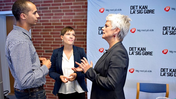 Mattias Tesfaye, Astrid Krag og Annette Vilhelmsen under SF's formandsvalg i 2012, hvor Tesfaye og Krag endnu ikke havde droppet SF til fordel for Socialdemokraterne.&nbsp;