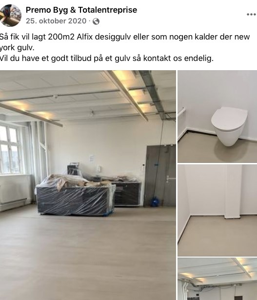 Jan Husums firma reklamererede selv med, at man havde lagt et 200 kvadratmeters gulv. Billedet er fra Livas lokaler på Amager. Men nu afviser den daværende Liva-formand, at han udførte opgaven.