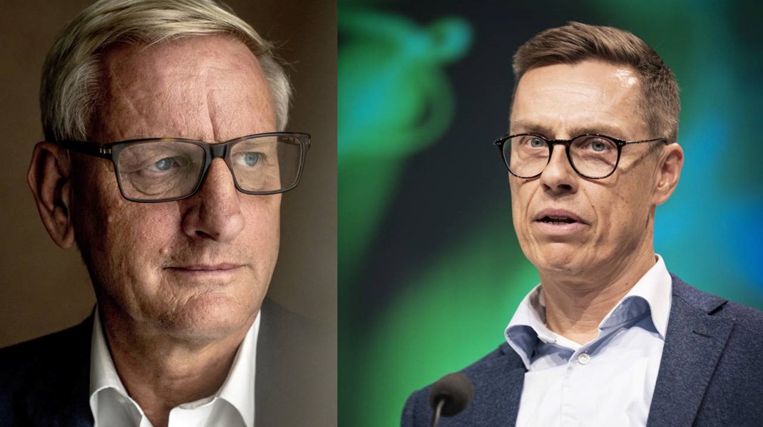 Sveriges tidligere statsminister Carl Bildt (til venstre) og Finlands tidligere statsminister Alexander Stubb (til højre) ønsker, at Sverige og Finland melder sig ind i Nato, og at Danmark melder sig fuldtonet ind i EU's forsvarssamarbejde.