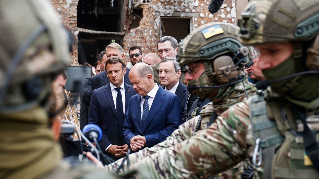 Lederne fra EU's tre største lande besøgte Kyiv torsdag: Frankrig præsident, Emmanuel Macron, Tysklands forbundskansler, Olaf Scholz, og Italiens regeringsleder, Mario Draghi.&nbsp;
