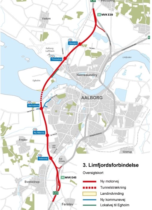 Egholmforbindelsen går vest om Aalborg og over øen Egholm.